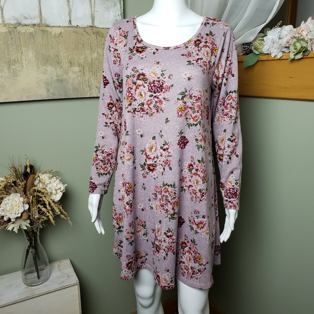 Women's Floral Scoop Neck Long Sleeve Dress